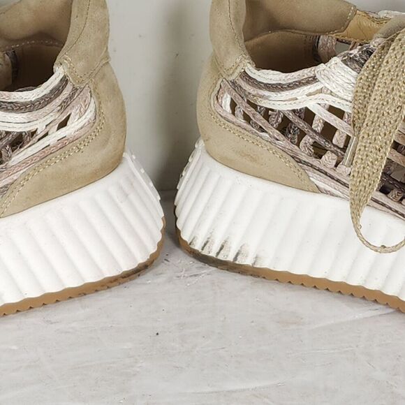 SOFTWAVES Women's Ardi US9,5-10 Sand Leather Raffia Woven Platform Sneakers - Picture 15 of 16